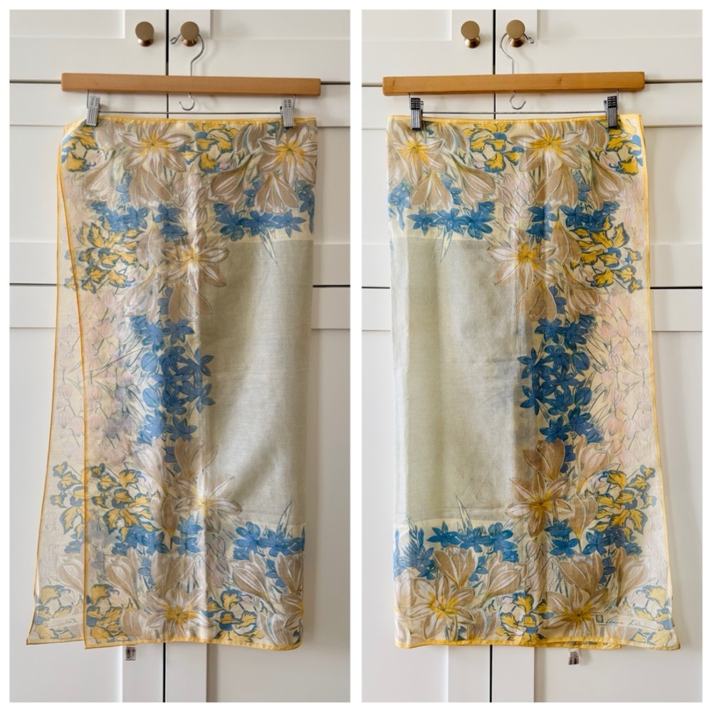 70s Vintage Anne Klein Swiss Dot & Floral Print Cottagecore Cotton Scarf Wrap - Picture 16 of 17